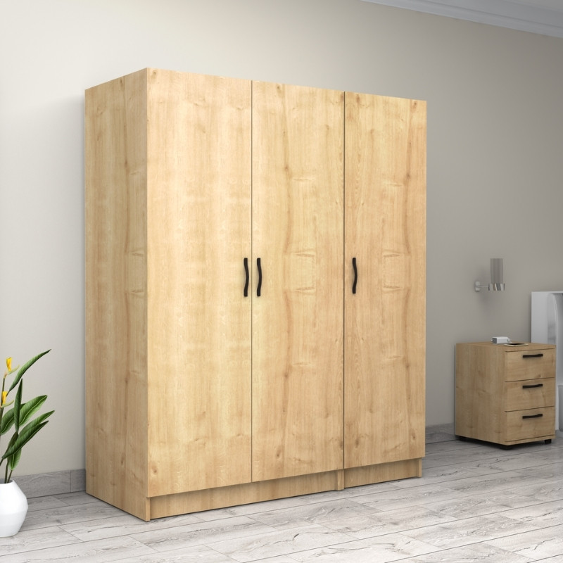 Victoria Megapap three doors melamine wardrobe in oak color 150x60x181cm.