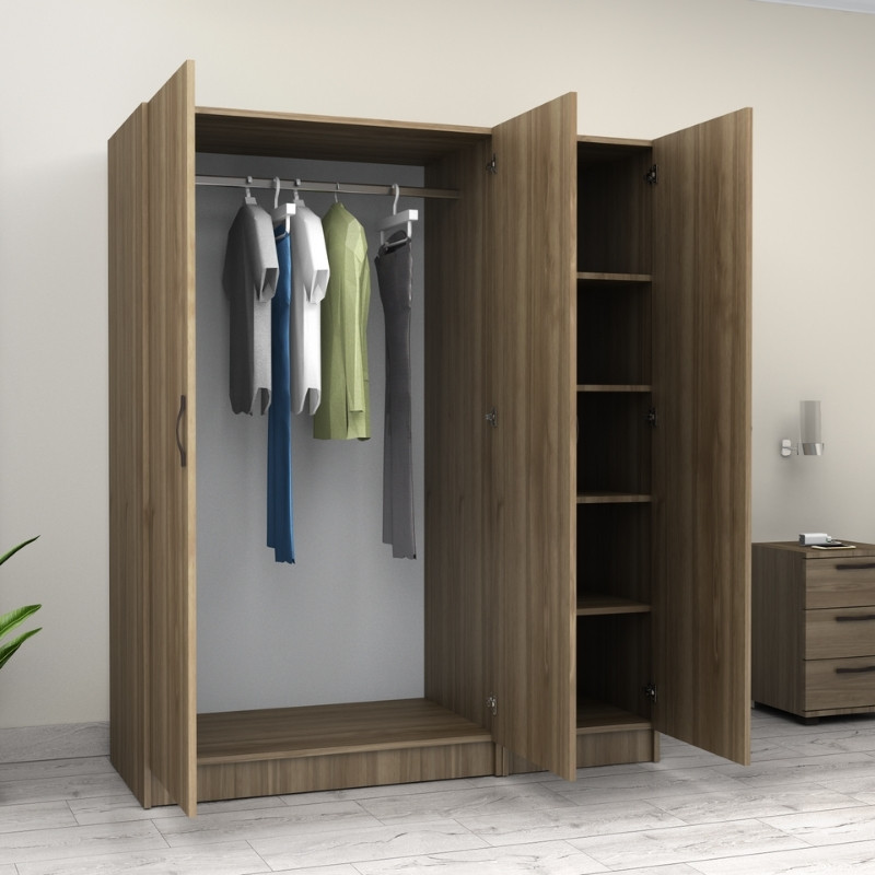 Victoria Megapap three doors melamine wardrobe in walnut color 150x60x181cm.