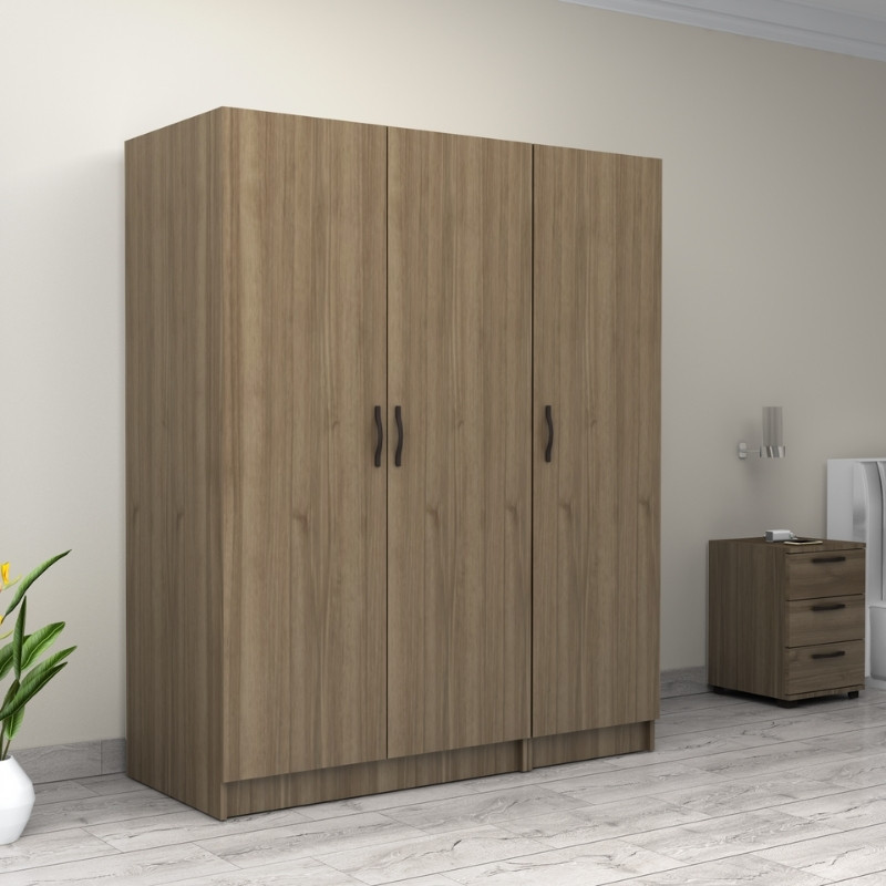 Victoria Megapap three doors melamine wardrobe in walnut color 150x60x181cm.