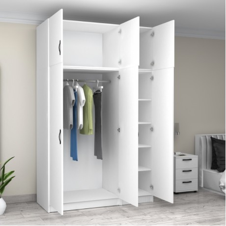 Victoria Megapap three doors melamine wardrobe with cabinet in white color 150x60x240cm.