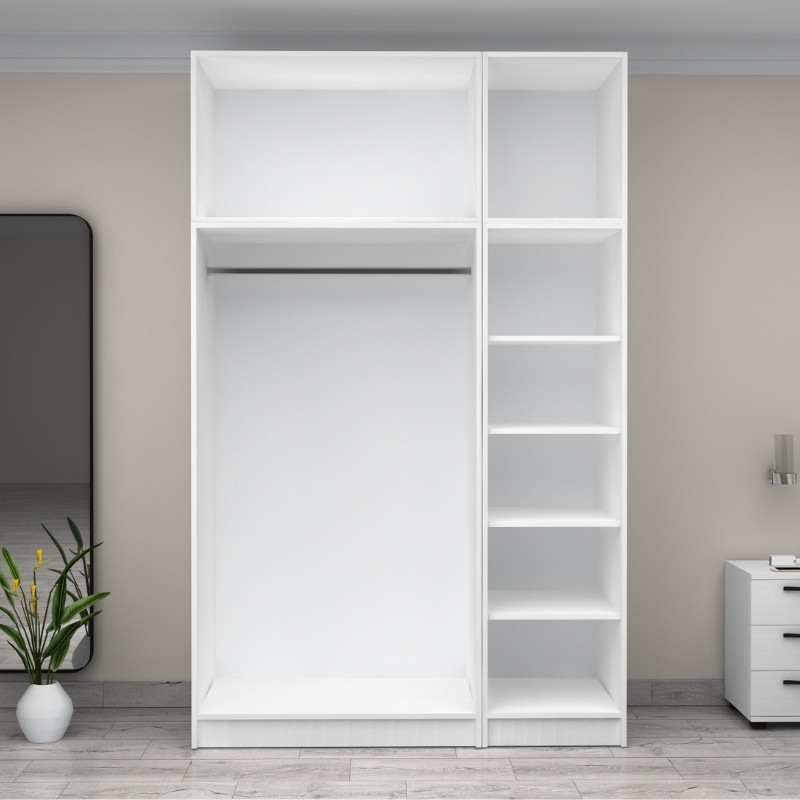 Victoria Megapap three doors melamine wardrobe with cabinet in white color 150x60x240cm.