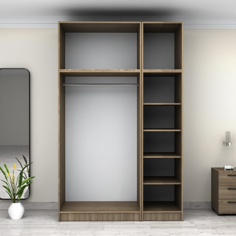 Victoria Megapap three doors melamine wardrobe with cabinet in walnut color 150x60x240cm.