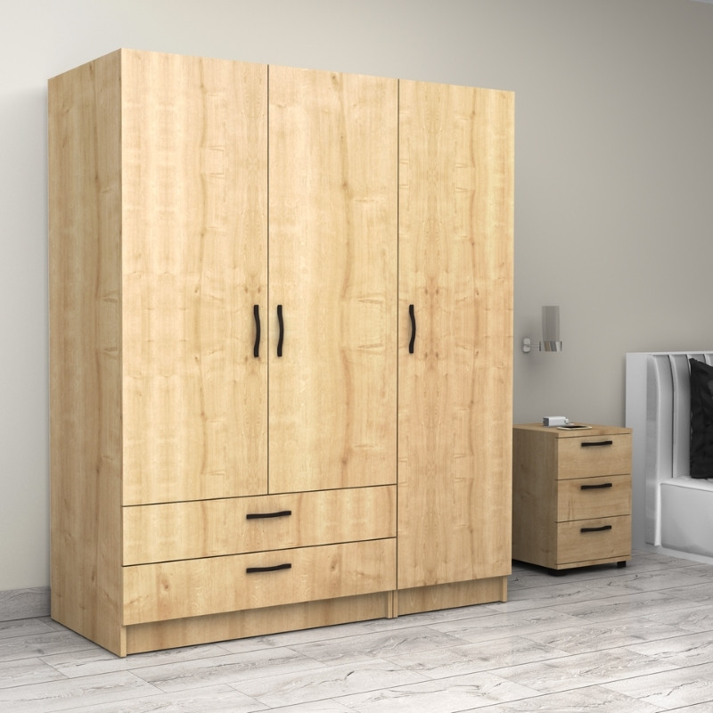 Victoria Megapap three doors melamine wardrobe in oak color 150x60x181cm.