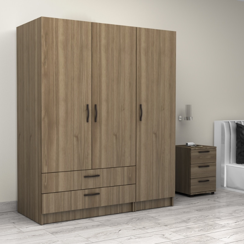 Victoria Megapap three doors melamine wardrobe in walnut color 150x60x181cm.