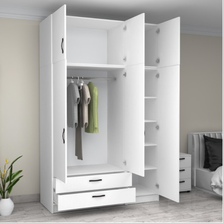 Victoria Megapap three doors melamine wardrobe with cabinet in white color 150x60x240cm.