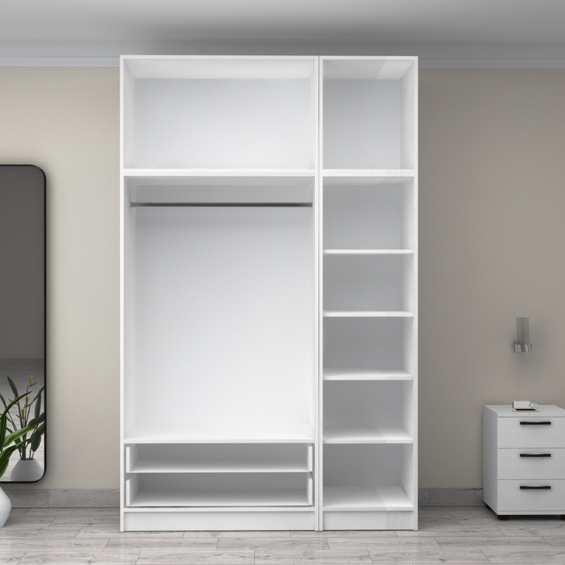 Victoria Megapap three doors melamine wardrobe with cabinet in white color 150x60x240cm.