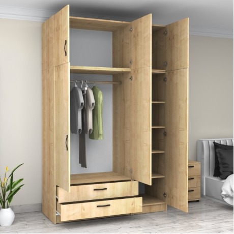 Victoria Megapap three doors melamine wardrobe with cabinet in oak color 150x60x240cm.