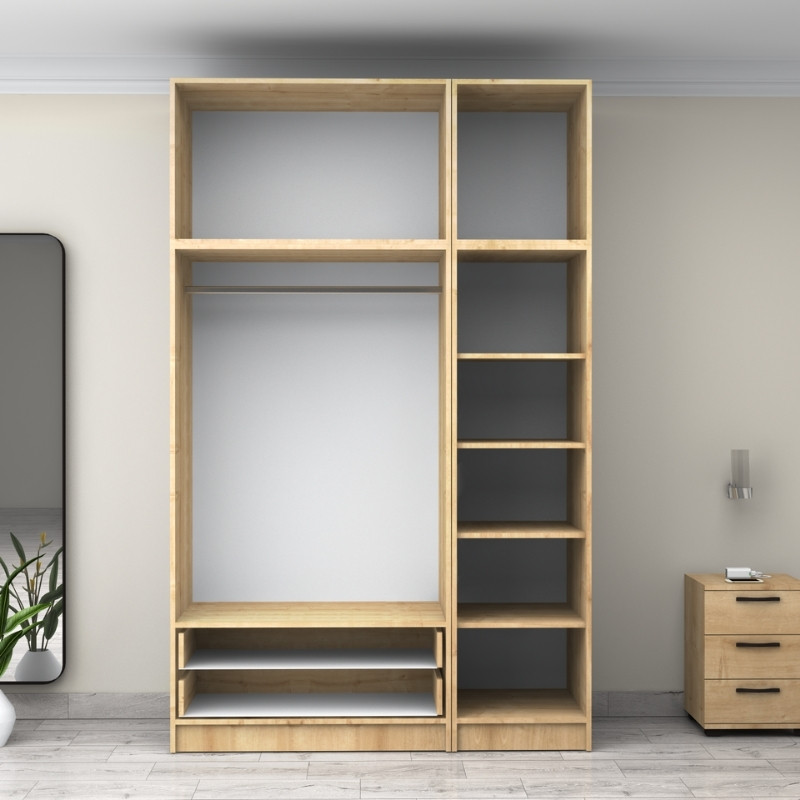 Victoria Megapap three doors melamine wardrobe with cabinet in oak color 150x60x240cm.