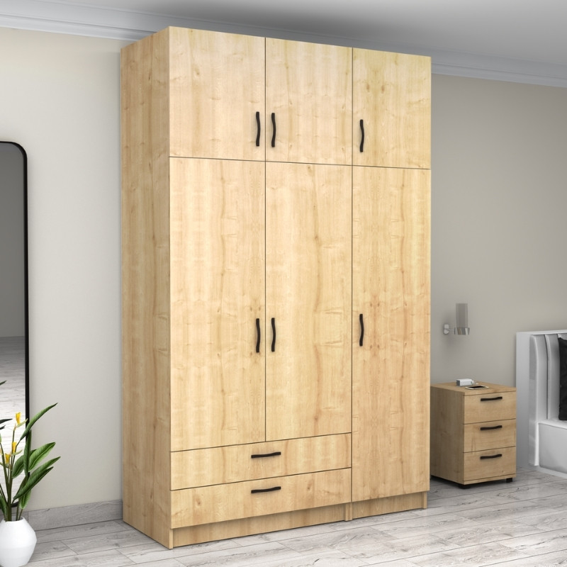 Victoria Megapap three doors melamine wardrobe with cabinet in oak color 150x60x240cm.