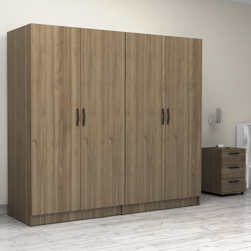 Victoria Megapap four doors melamine wardrobe in walnut color 200x60x181cm.