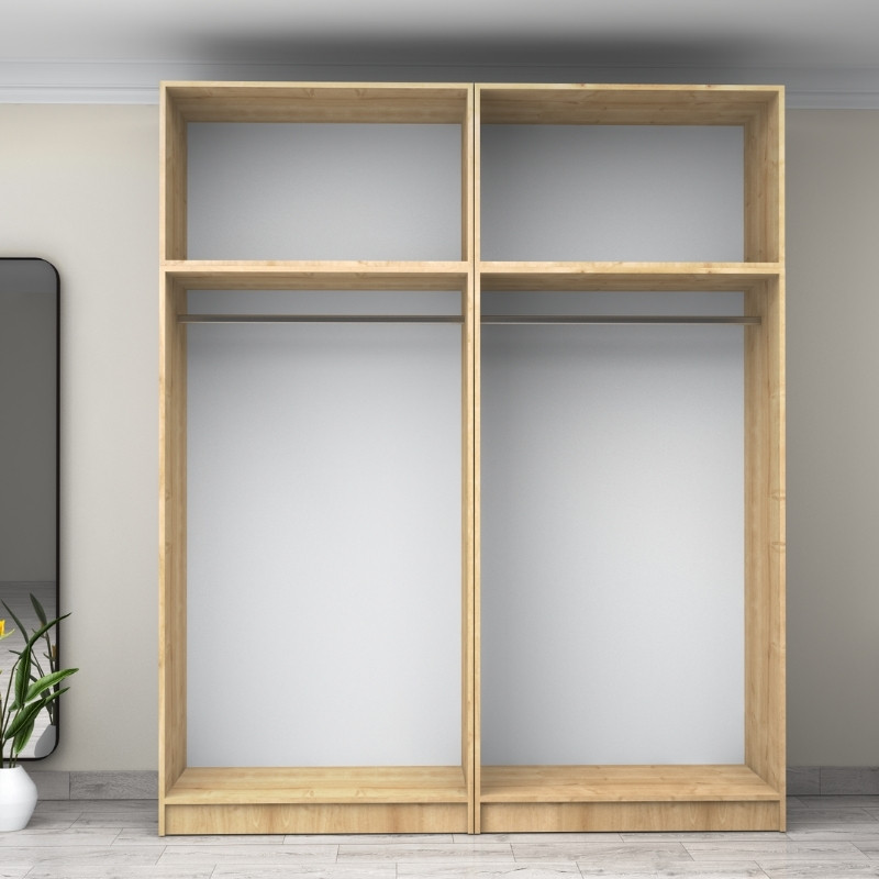 Victoria Megapap four doors melamine wardrobe with cabinet in oak color 200x60x240cm.