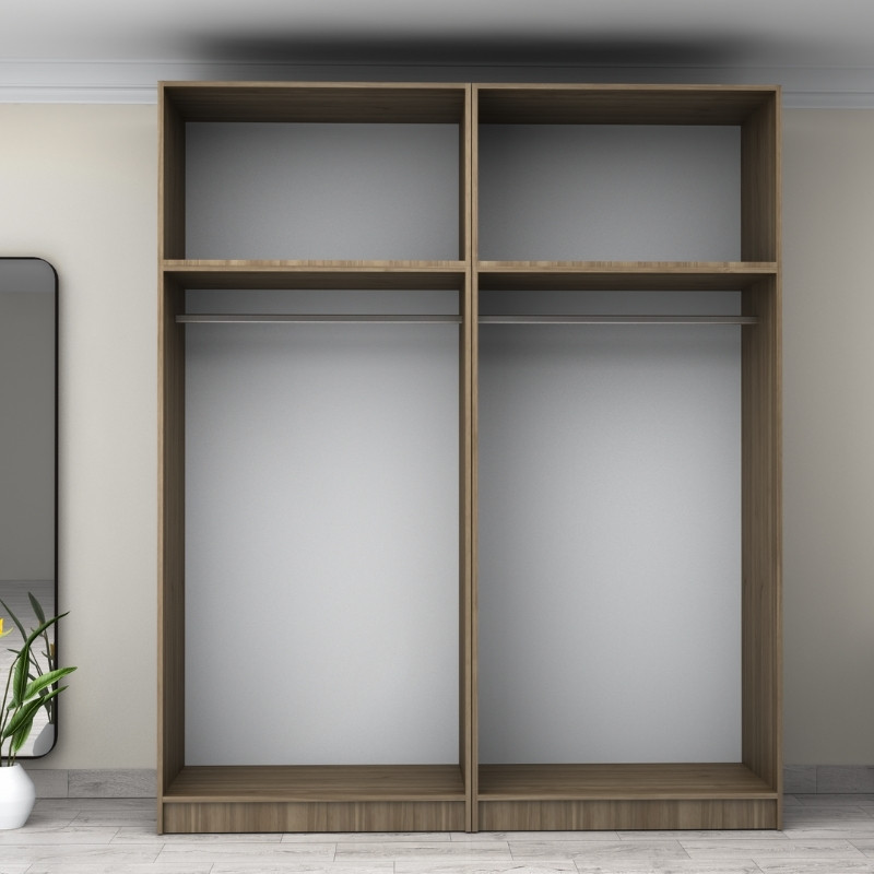 Victoria Megapap four doors melamine wardrobe with cabinet in walnut color 200x60x240cm.