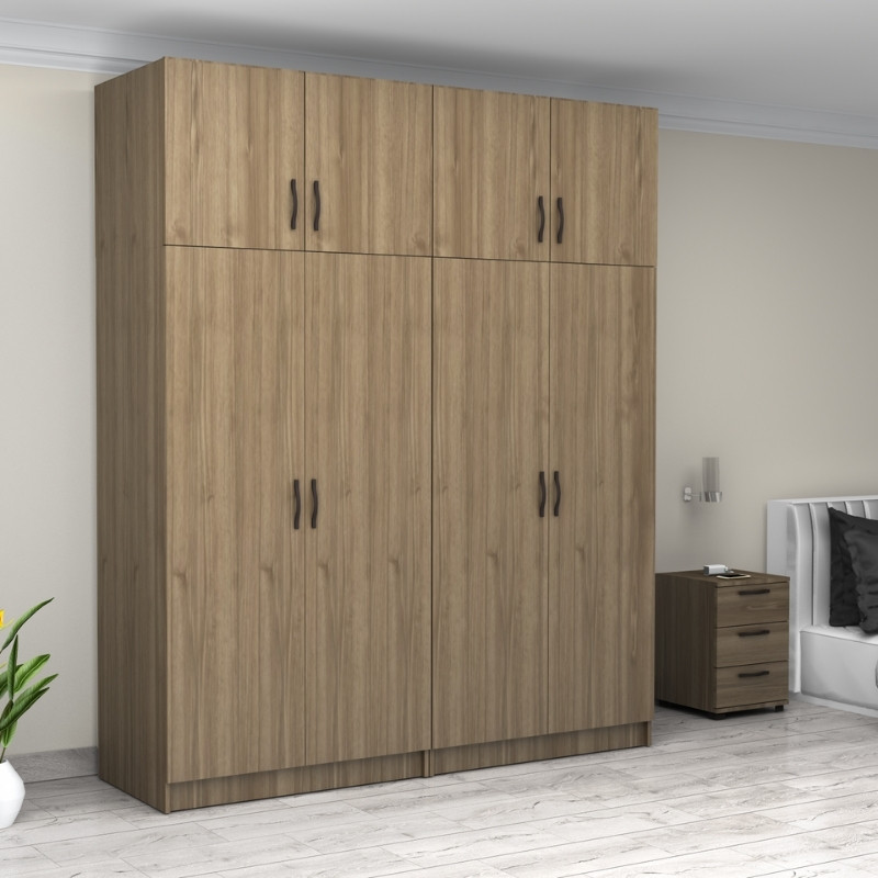 Victoria Megapap four doors melamine wardrobe with cabinet in walnut color 200x60x240cm.