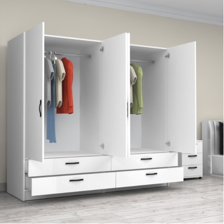 Victoria Megapap four doors melamine wardrobe in white color 200x60x181cm.