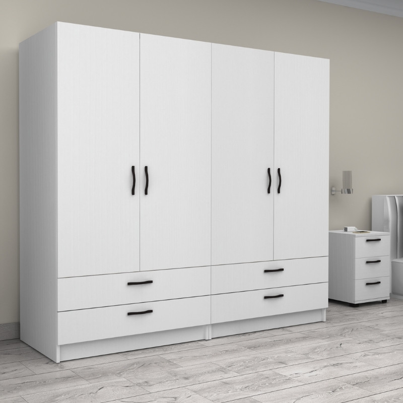 Victoria Megapap four doors melamine wardrobe in white color 200x60x181cm.