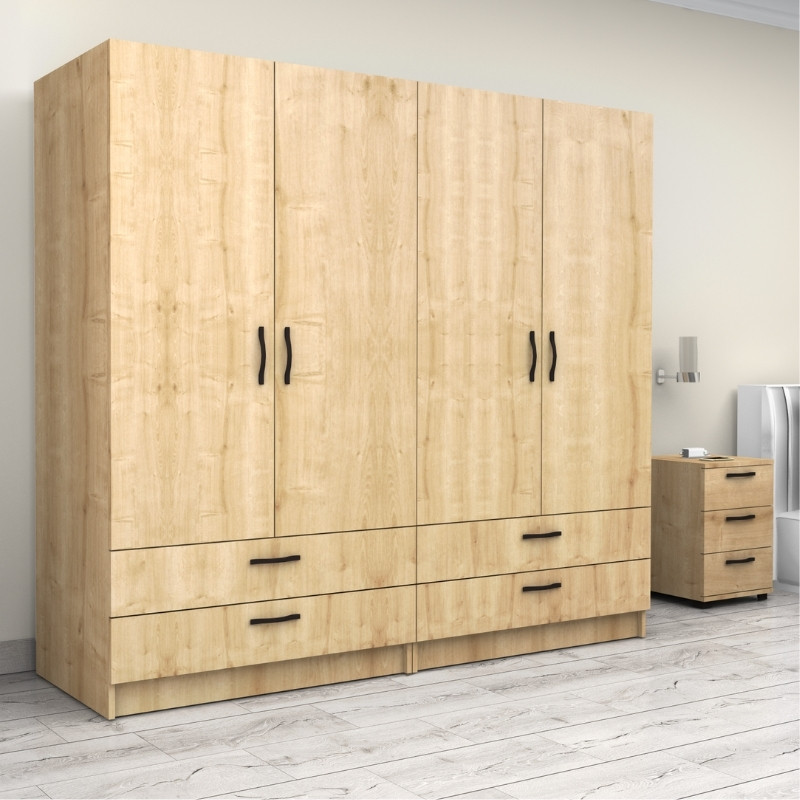 Victoria Megapap four doors melamine wardrobe in oak color 200x60x181cm.