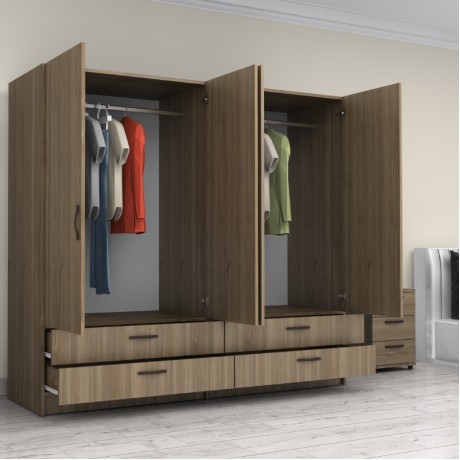 Victoria Megapap four doors melamine wardrobe in walnut color 200x60x181cm.