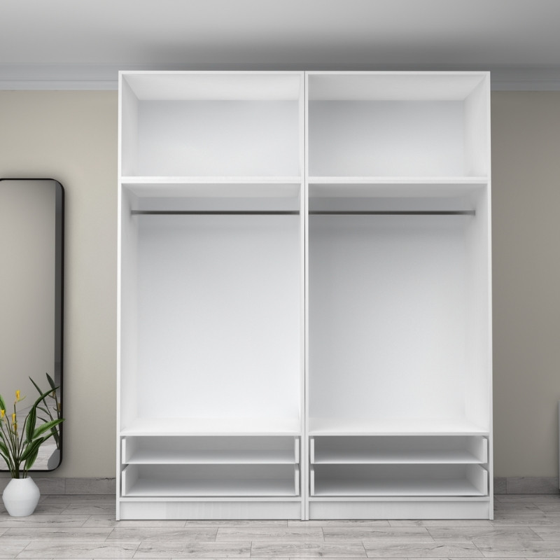 Victoria Megapap four doors melamine wardrobe with cabinet in white color 200x60x240cm.