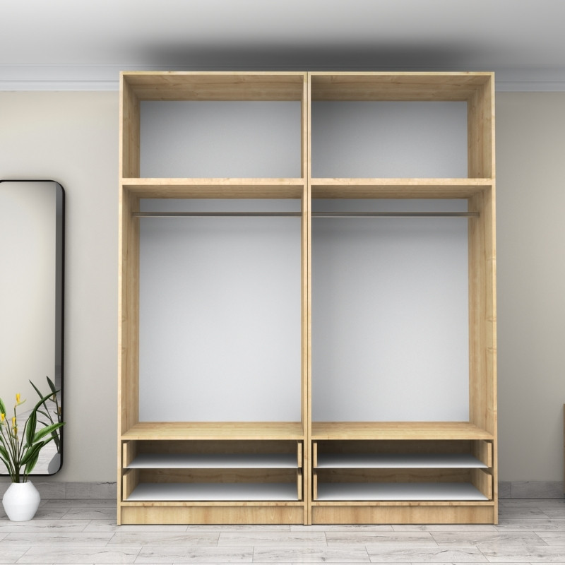 Victoria Megapap four doors melamine wardrobe with cabinet in oak color 200x60x240cm.