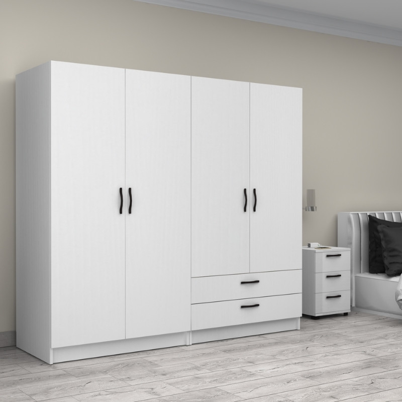 Victoria Megapap four doors melamine wardrobe in white color 200x60x181cm.