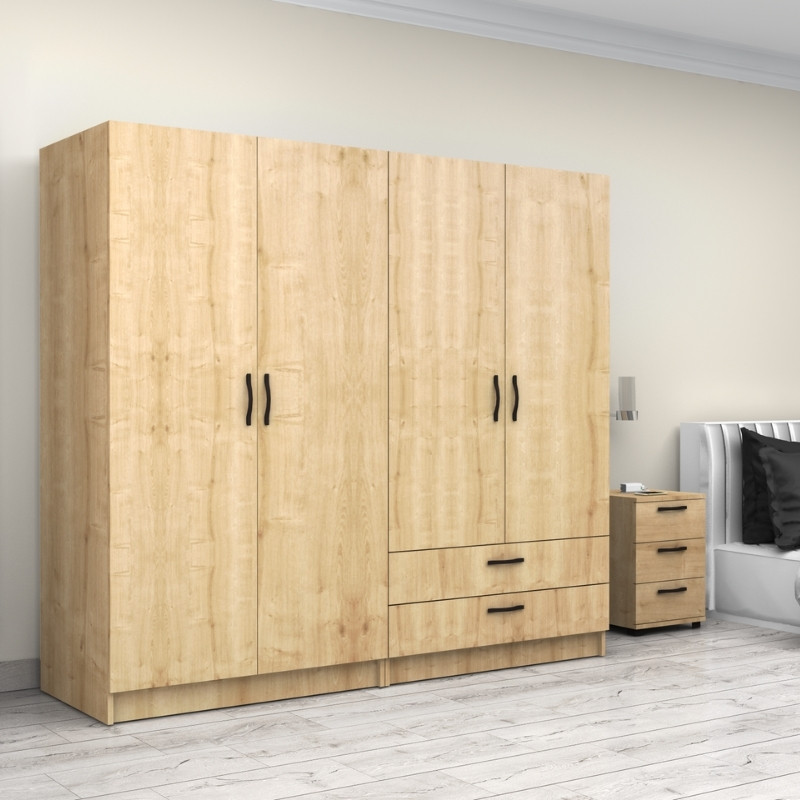 Victoria Megapap four doors melamine wardrobe in oak color 200x60x181cm.