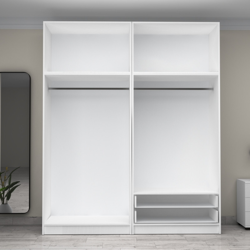 Victoria Megapap four doors melamine wardrobe with cabinet in white color 200x60x240cm.
