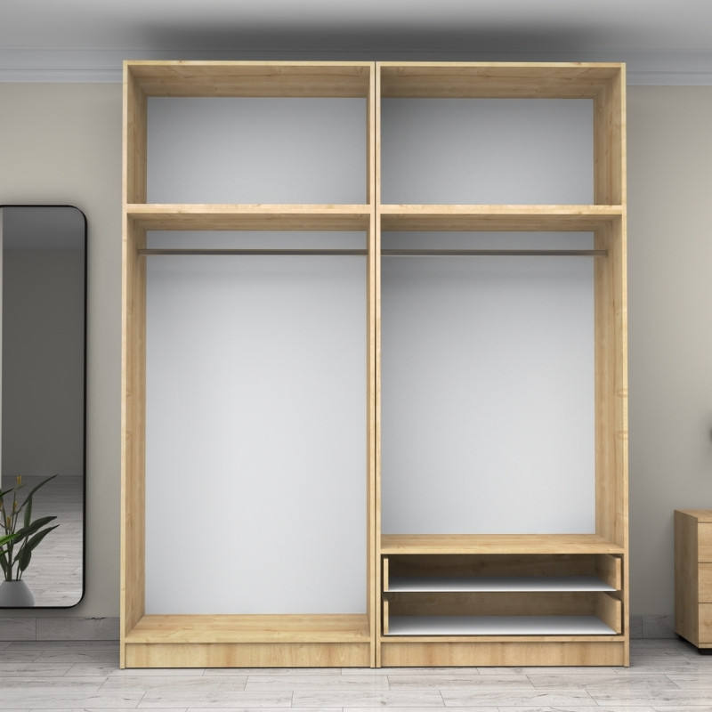 Victoria Megapap four doors melamine wardrobe with cabinet in oak color 200x60x240cm.