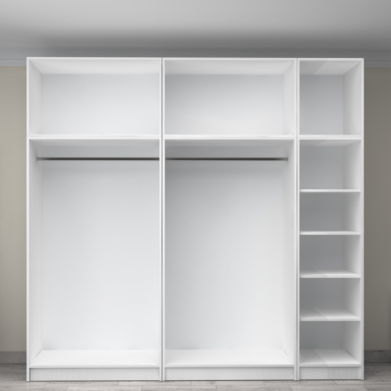 Victoria Megapap five doors melamine wardrobe with cabinet in white color 250x60x240cm.