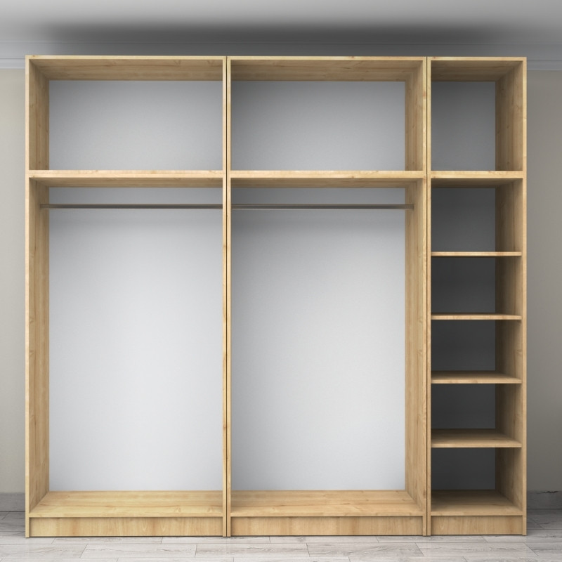 Victoria Megapap five doors melamine wardrobe with cabinet in oak color 250x60x240cm.