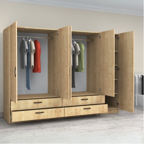Victoria Megapap five doors melamine wardrobe in oak color 250x60x181cm.