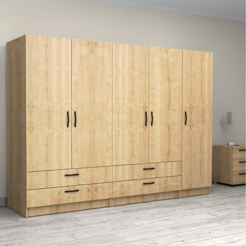 Victoria Megapap five doors melamine wardrobe in oak color 250x60x181cm.