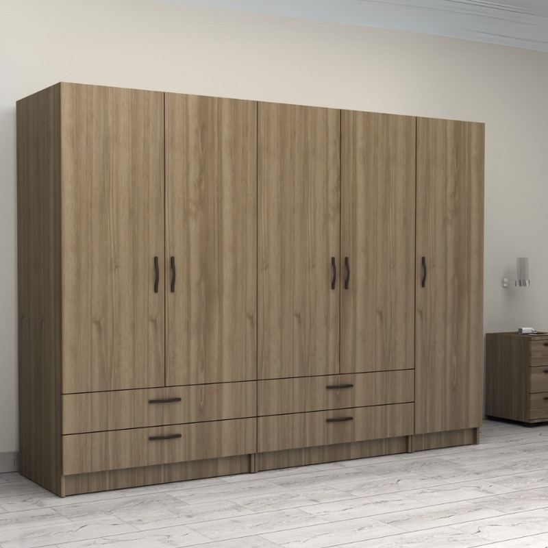 Victoria Megapap five doors melamine wardrobe in walnut color 250x60x181cm.