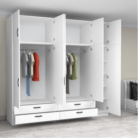 Victoria Megapap five doors melamine wardrobe with cabinet in white color 250x60x240cm.