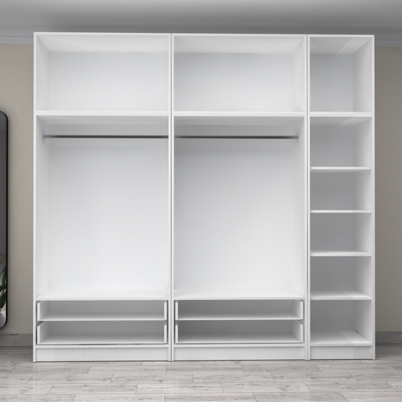 Victoria Megapap five doors melamine wardrobe with cabinet in white color 250x60x240cm.
