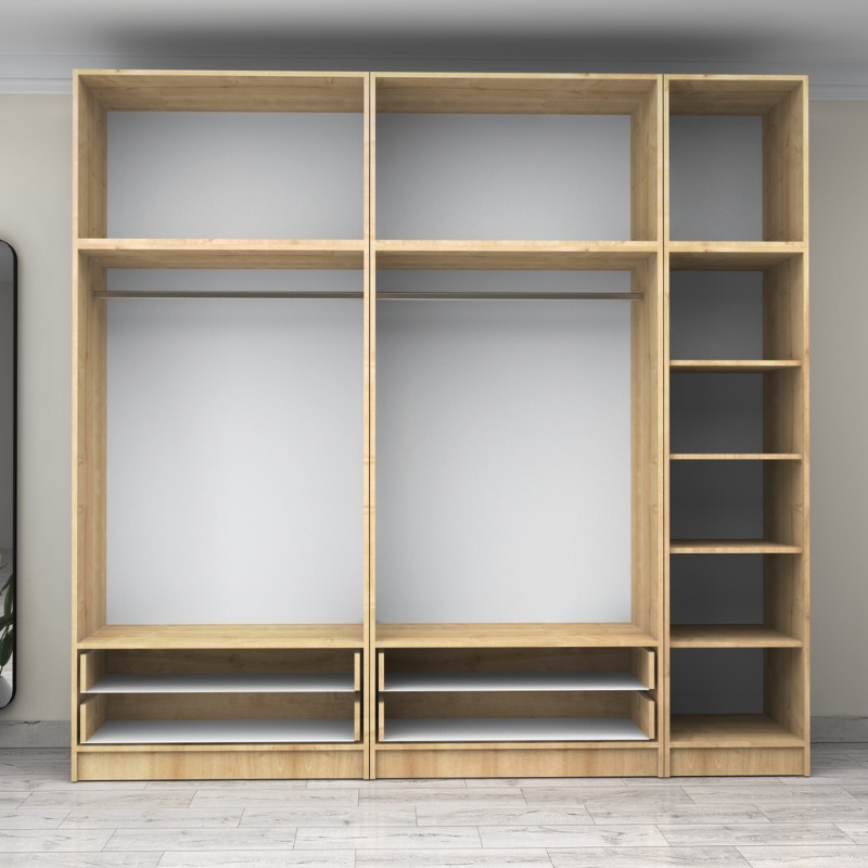 Victoria Megapap five doors melamine wardrobe with cabinet in oak color 250x60x240cm.