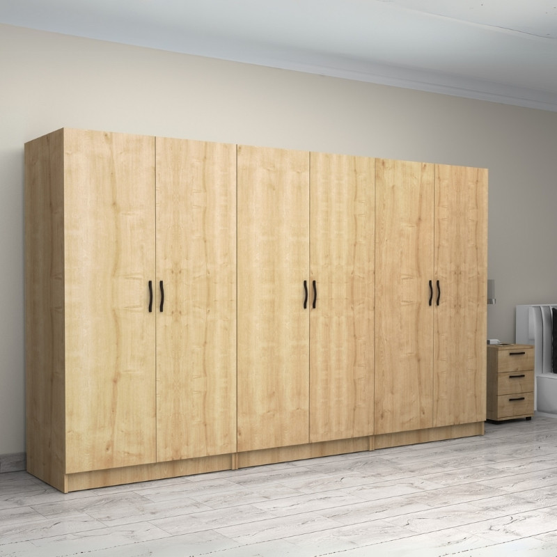 Victoria Megapap six doors melamine wardrobe in oak color 300x60x181cm.