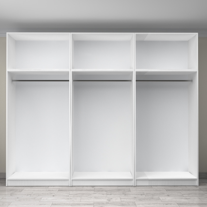 Victoria Megapap six doors melamine wardrobe with cabinet in white color 300x60x240cm.