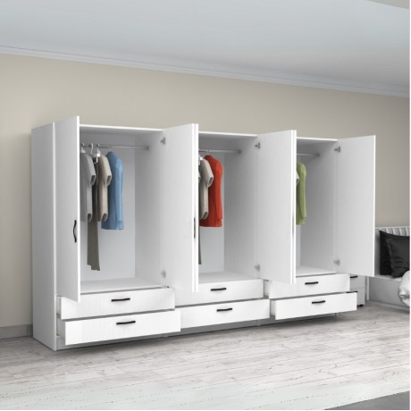 Victoria Megapap six doors melamine wardrobe in white color 300x60x181cm.