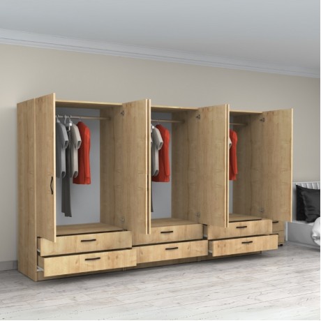 Victoria Megapap six doors melamine wardrobe in oak color 300x60x181cm.