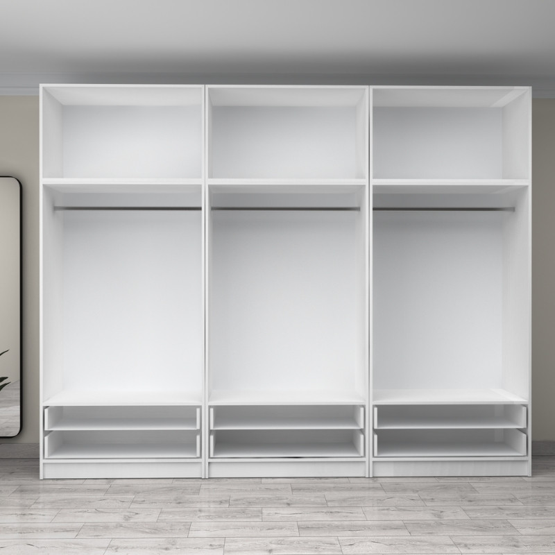 Victoria Megapap six doors melamine wardrobe with cabinet in white color 300x60x240cm.