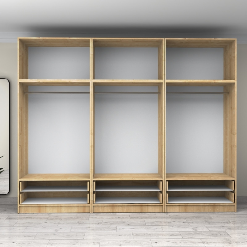 Victoria Megapap six doors melamine wardrobe with cabinet in oak color 300x60x240cm.