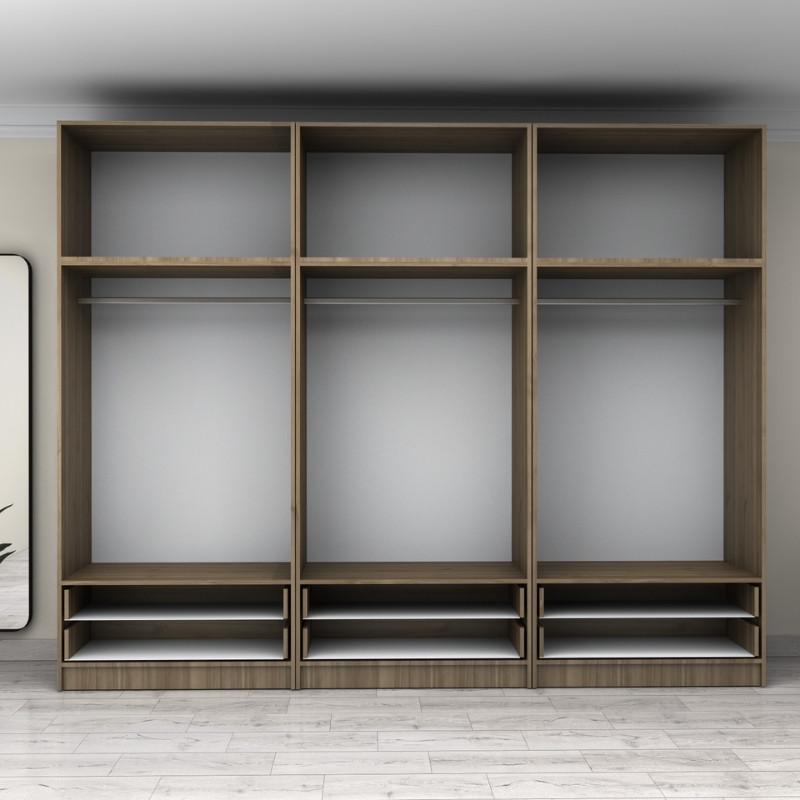 Victoria Megapap six doors melamine wardrobe with cabinet in walnut color 300x60x240cm.
