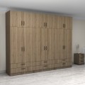 Victoria Megapap six doors melamine wardrobe with cabinet in walnut color 300x60x240cm.