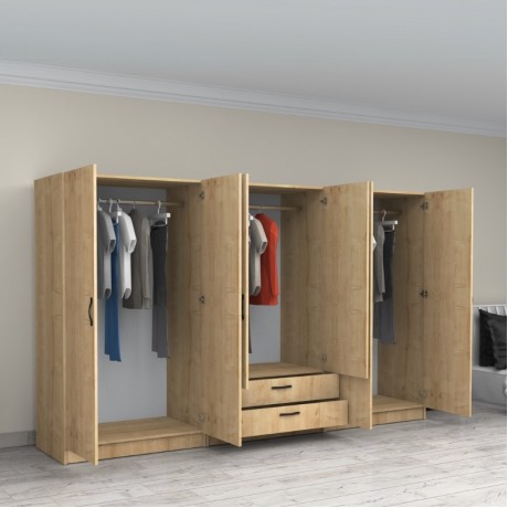 Victoria Megapap six doors melamine wardrobe in oak color 300x60x181cm.