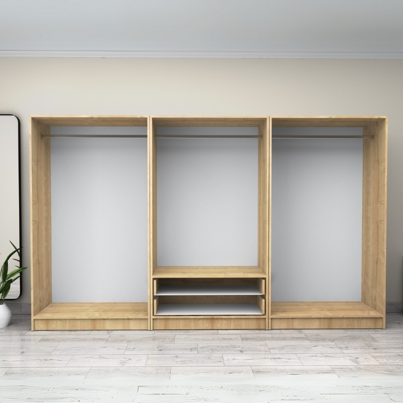 Victoria Megapap six doors melamine wardrobe in oak color 300x60x181cm.