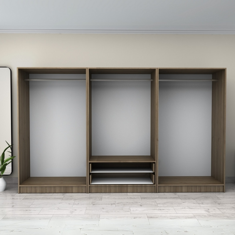Victoria Megapap six doors melamine wardrobe in walnut color 300x60x181cm.