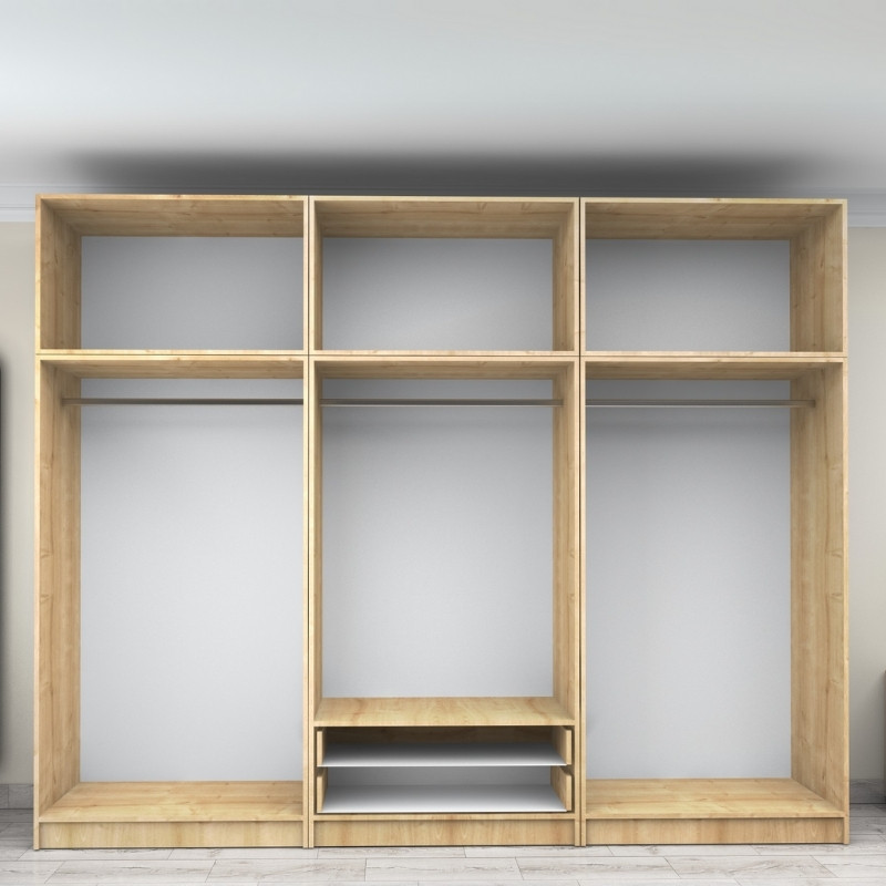 Victoria Megapap six doors melamine wardrobe with cabinet in oak color 300x60x240cm.
