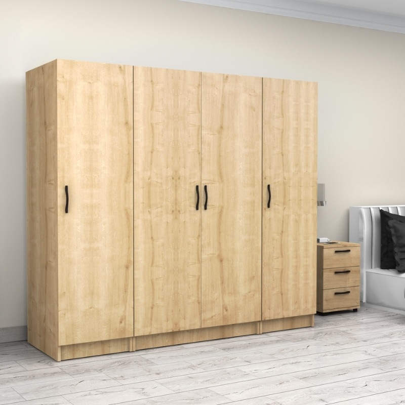 Victoria Megapap four doors melamine wardrobe in oak color 200x60x181cm.