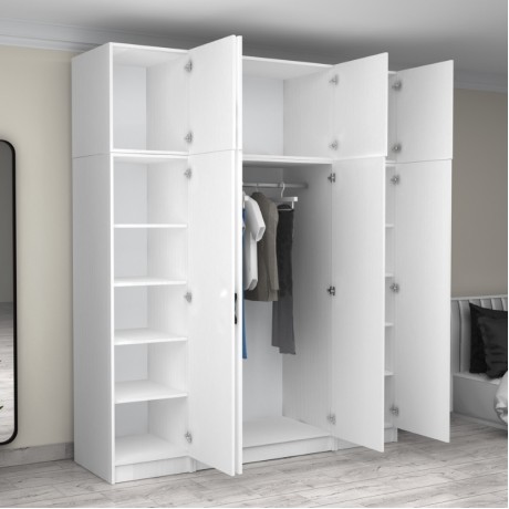 Victoria Megapap four doors melamine wardrobe with cabinet in white color 200x60x240cm.