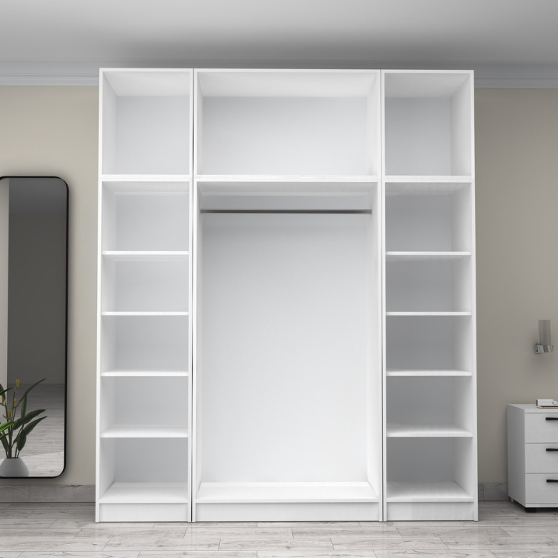 Victoria Megapap four doors melamine wardrobe with cabinet in white color 200x60x240cm.